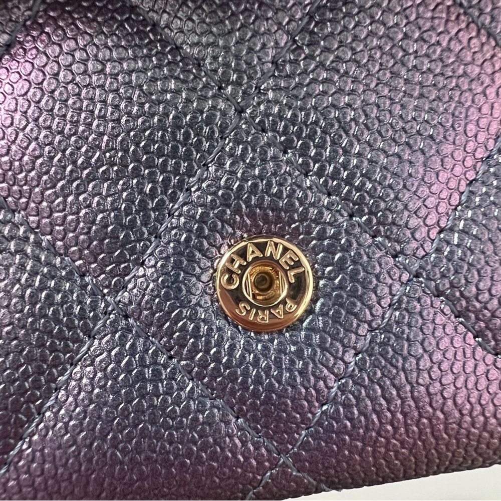 Chanel Iridescent Purple Light Gold Hardware Classic Flap Card Holder - Picture 11 of 12